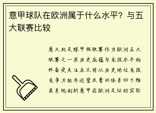 意甲球队在欧洲属于什么水平？与五大联赛比较